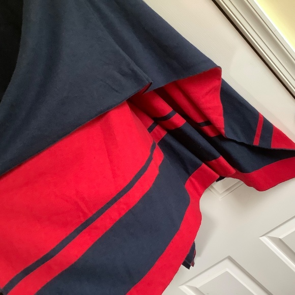 Lauren Ralph Lauren  Intarsia-Knit Two-Tone Poncho Navy Red One Size Plus - Picture 12 of 16